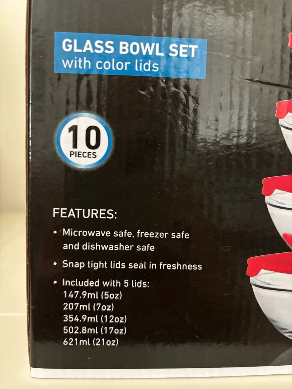 New Sharper Image Glass Bowl Set with Red Lids - Clear Bowls